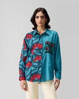 Teal Wildflower Hand Embroidered Shirt