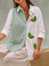 Cotton Embroidery Kiwi Slice Shirt