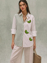 Cotton Embroidery Kiwi Slice Shirt