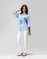Hydrangea Hand-bead Embroidered Cotton Shirt