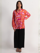 Pink & Orange Abstract Printed Royal Crape Shirt