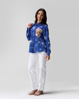 Bloom in Blue Hand Embroidered Statement Shirt