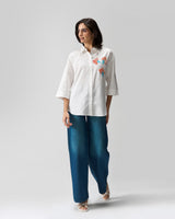 Coral Blossom Hand Embroidered Shirt