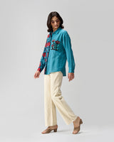 Teal Wildflower Hand Embroidered Shirt