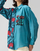 Teal Wildflower Hand Embroidered Shirt