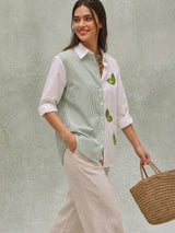 Cotton Embroidery Kiwi Slice Shirt