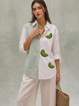 Cotton Embroidery Kiwi Slice Shirt