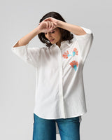 Coral Blossom Hand Embroidered Shirt