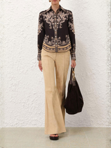 Ornate Garden Tapestry Printed Royal Crepe Shirt – Black
