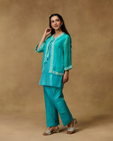 Turquoise Grace Hand Embroidered Co-ord Set