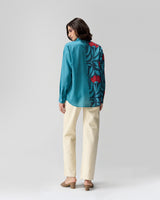 Teal Wildflower Hand Embroidered Shirt