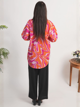 Pink & Orange Abstract Printed Royal Crape Shirt
