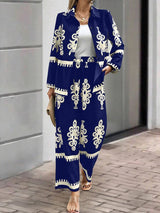 Dusk Meadow Floral Printed Royal Crape Co-ord Set – Blue