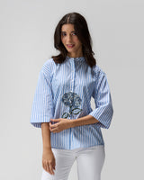 Hydrangea Hand-bead Embroidered Cotton Shirt