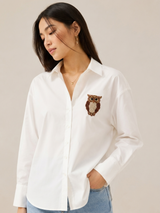 Owl Embroidered Oversized Shirt