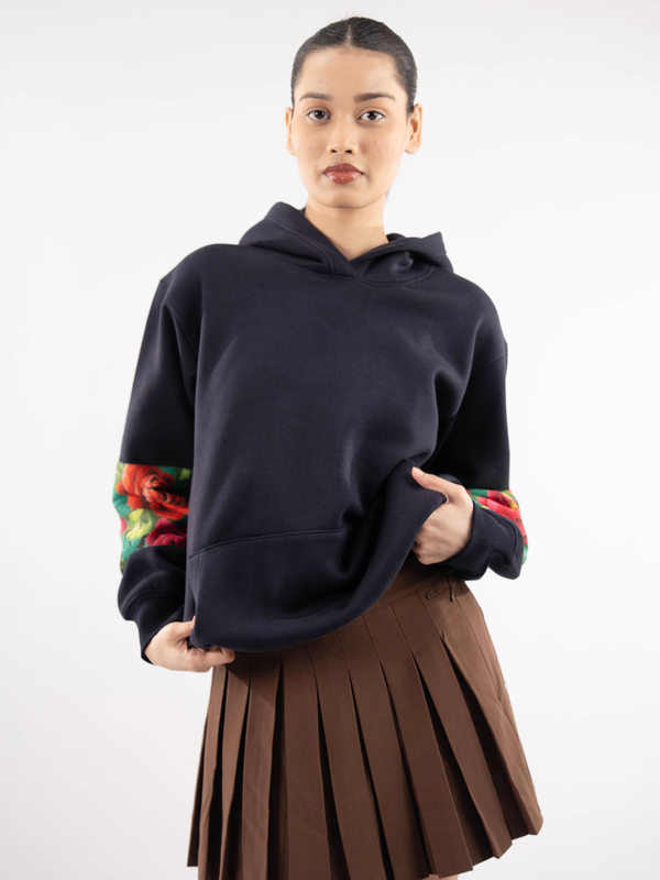 The Navy Flora Hoodie