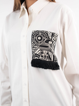 White & Black Embroidered Tassel Shirt