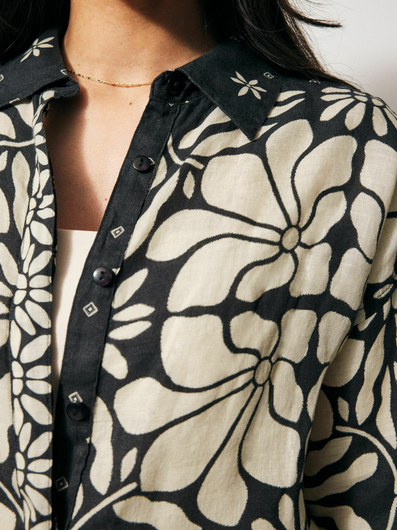 Monochrome Bloom Button-Up Shirt