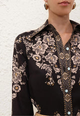 Ornate Garden Tapestry Printed Royal Crepe Shirt – Black