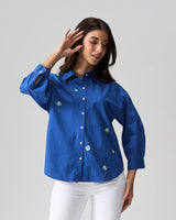 Blue Cotton Tulip Hand Embroidered Shirt