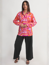 Pink & Orange Abstract Printed Royal Crape Shirt