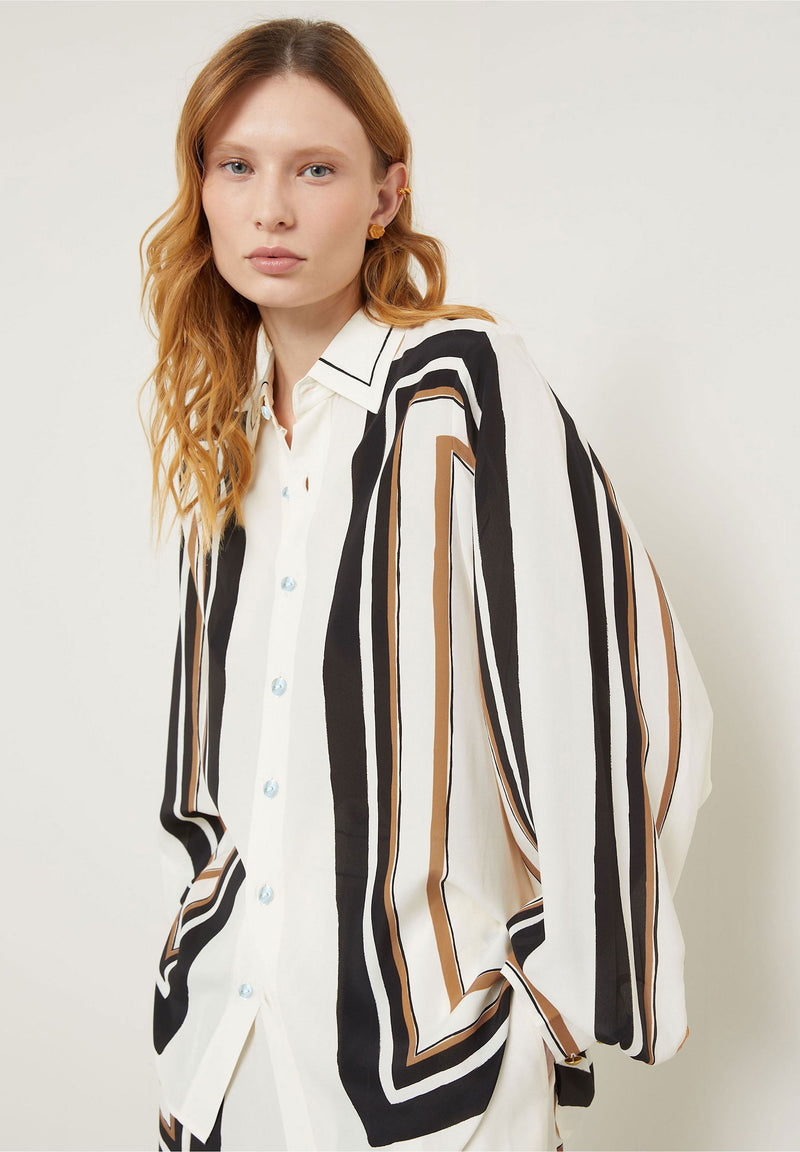 Abstract Edge Printed Royal Crepe Co-ord Set – Ivory