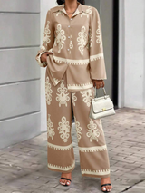 Beige & Cream Ornamental Royal Crape Co-ord Set