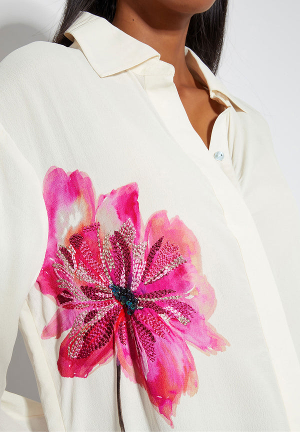 Blooming Elegance Royal Crepe Shirt – Ivory