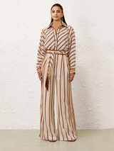 Chain-Link Stripe Patterned Royal Crape Co-ord Set – Beige