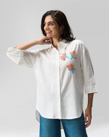Coral Blossom Hand Embroidered Shirt