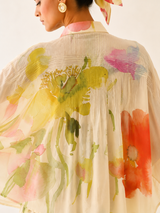 Siorai Ivory Cream Royal Crepe Printed Kaftan Co-ord Set