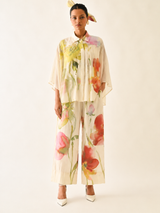 Siorai Ivory Cream Royal Crepe Printed Kaftan Co-ord Set