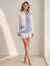 Lace Bloom Color block Shirt