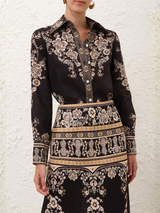 Ornate Garden Tapestry Printed Royal Crepe Shirt – Black