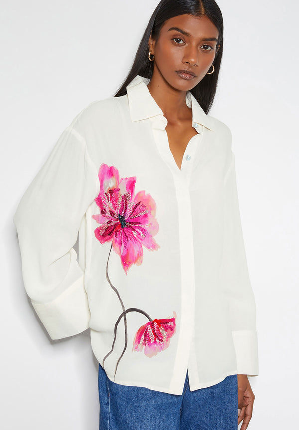 Blooming Elegance Royal Crepe Shirt – Ivory