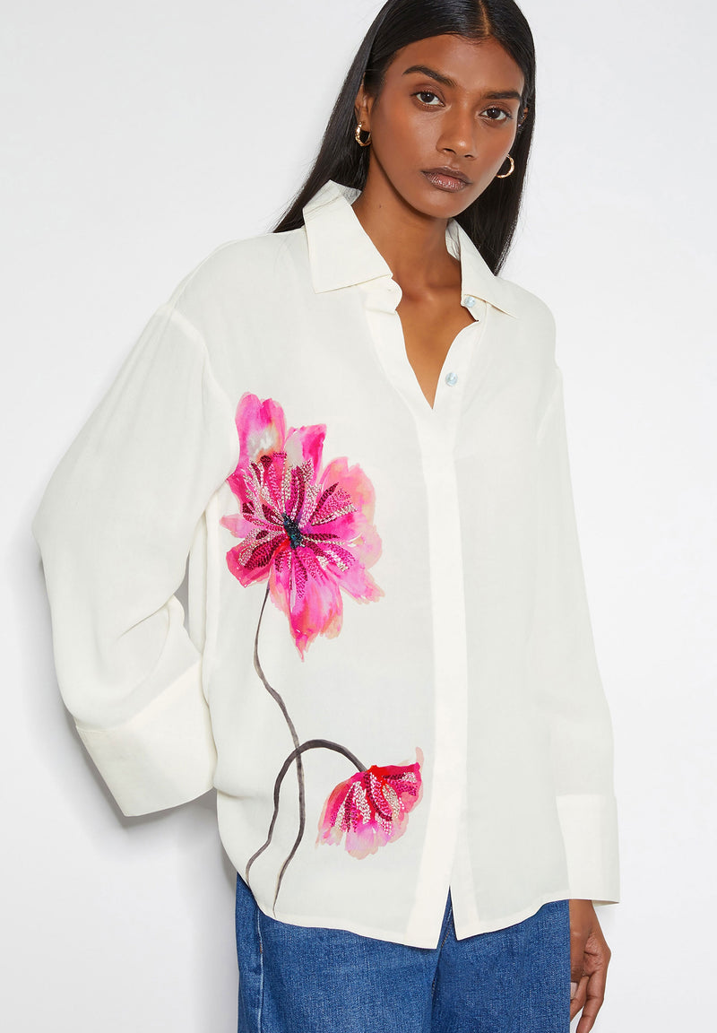 Blooming Elegance Royal Crepe Shirt – Ivory