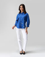 Blue Cotton Tulip Hand Embroidered Shirt