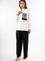 White & Black Embroidered Tassel Shirt