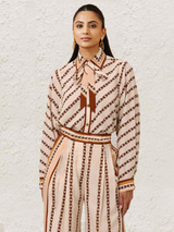 Chain-Link Stripe Patterned Royal Crape Co-ord Set – Beige