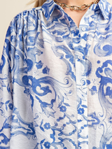 Indigo Baroque Printed Royal Crepe Shirt – White & Blue