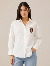 Owl Embroidered Oversized Shirt