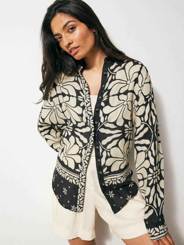 Monochrome Bloom Button-Up Shirt