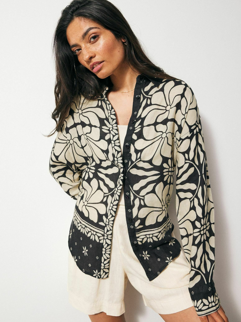 Monochrome Bloom Button-Up Shirt