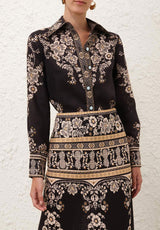 Ornate Garden Tapestry Printed Royal Crepe Shirt – Black