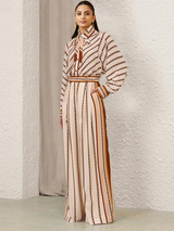 Chain-Link Stripe Patterned Royal Crape Co-ord Set – Beige