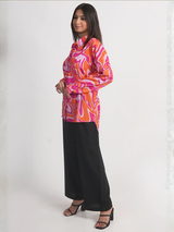 Pink & Orange Abstract Printed Royal Crape Shirt
