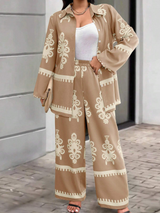 Beige & Cream Ornamental Royal Crape Co-ord Set