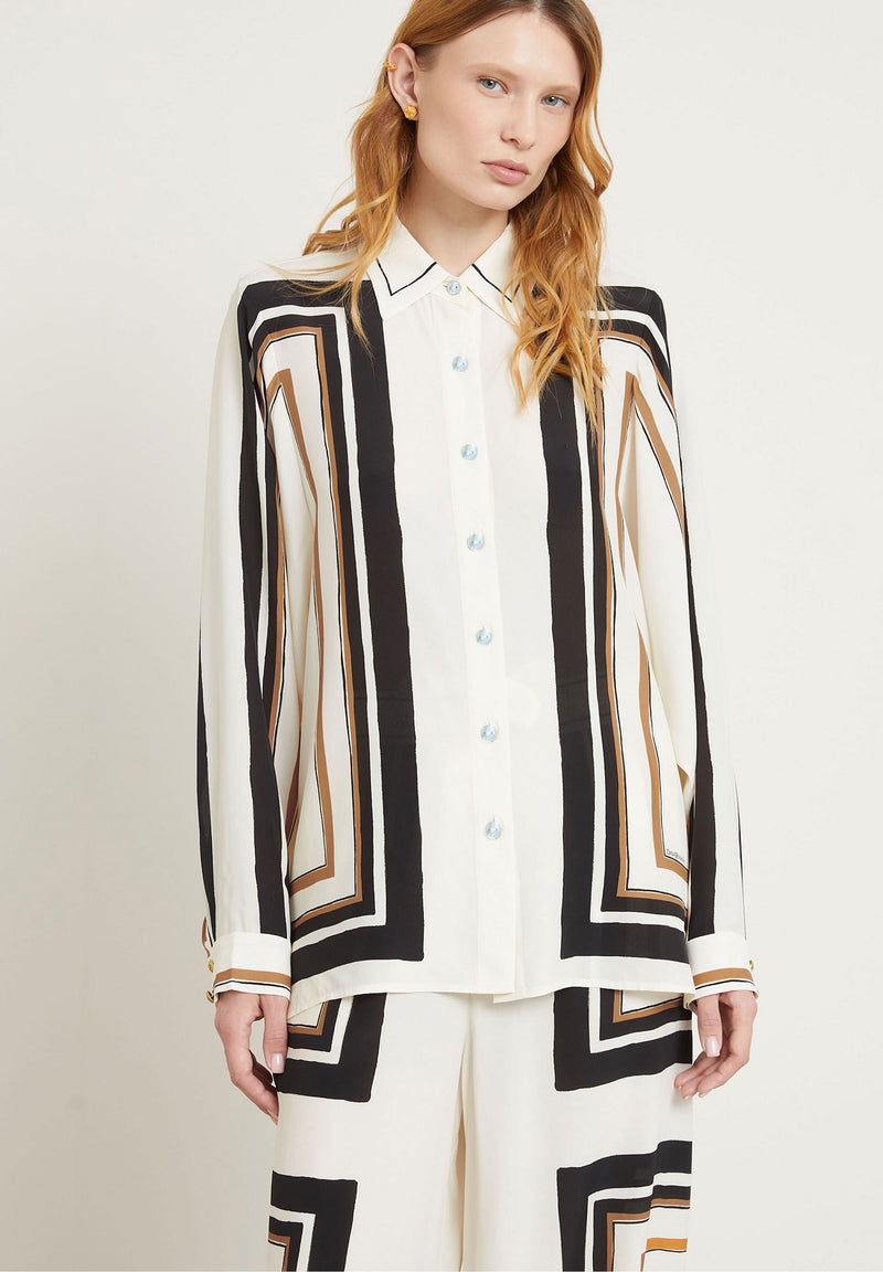 Abstract Edge Printed Royal Crepe Co-ord Set – Ivory