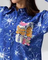 Bloom in Blue Hand Embroidered Statement Shirt