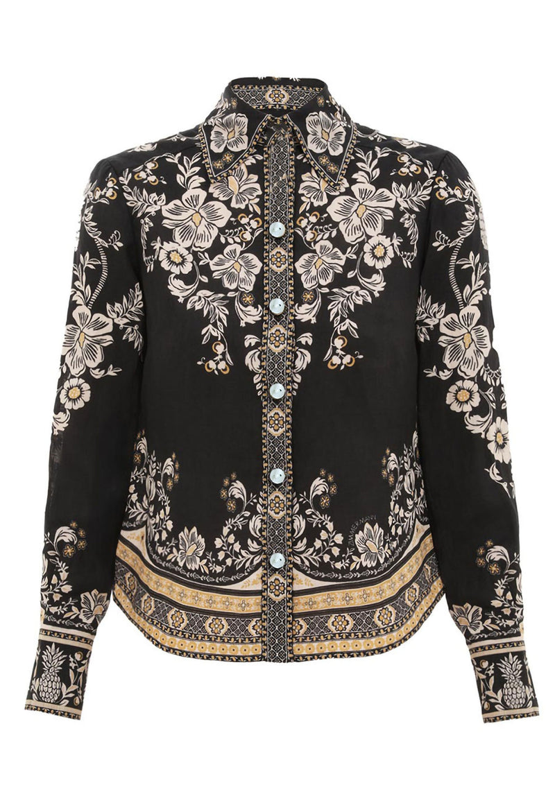 Ornate Garden Tapestry Printed Royal Crepe Shirt – Black